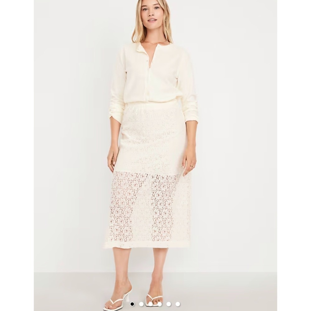 NWT Old Navy High-Waisted Lace Seas Salt Beach Cruise‎ Vacation Midi Skirt Sz M